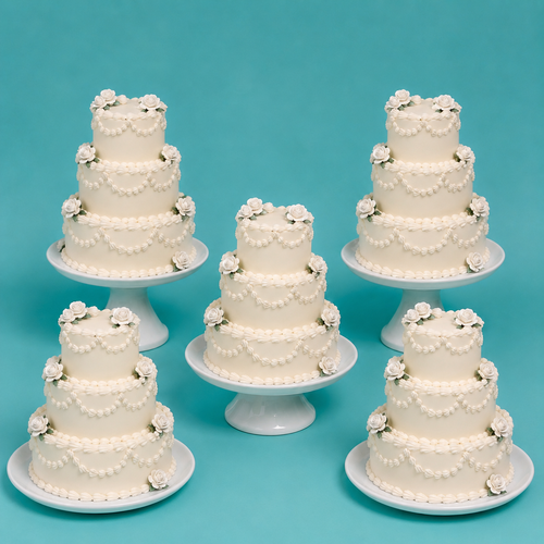 Foam mini 3-tier wedding cake tower set of 5, 4 inch base, white foam finish