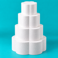 4-tier petal-shaped foam cake dummy set, 14, 12, 10 and 8 inch tiers, each 6 inches tall, smooth white finish