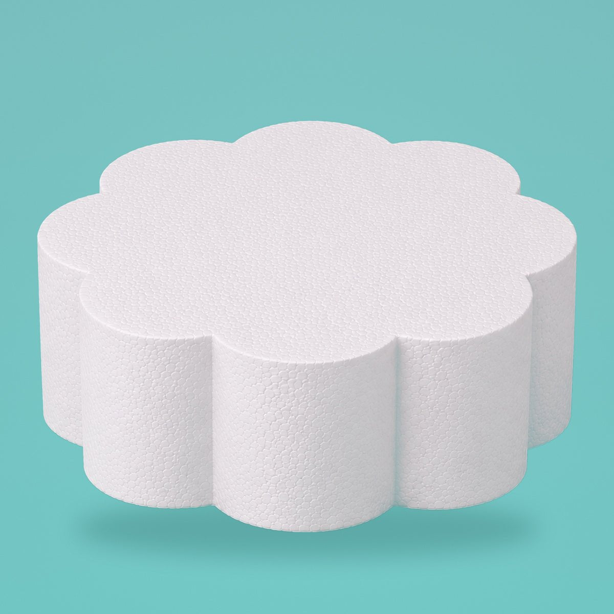 Petal foam cake dummy 12 inch diameter, 6 inch tall, rounded lobed edge, smooth white finish, ready to decorate