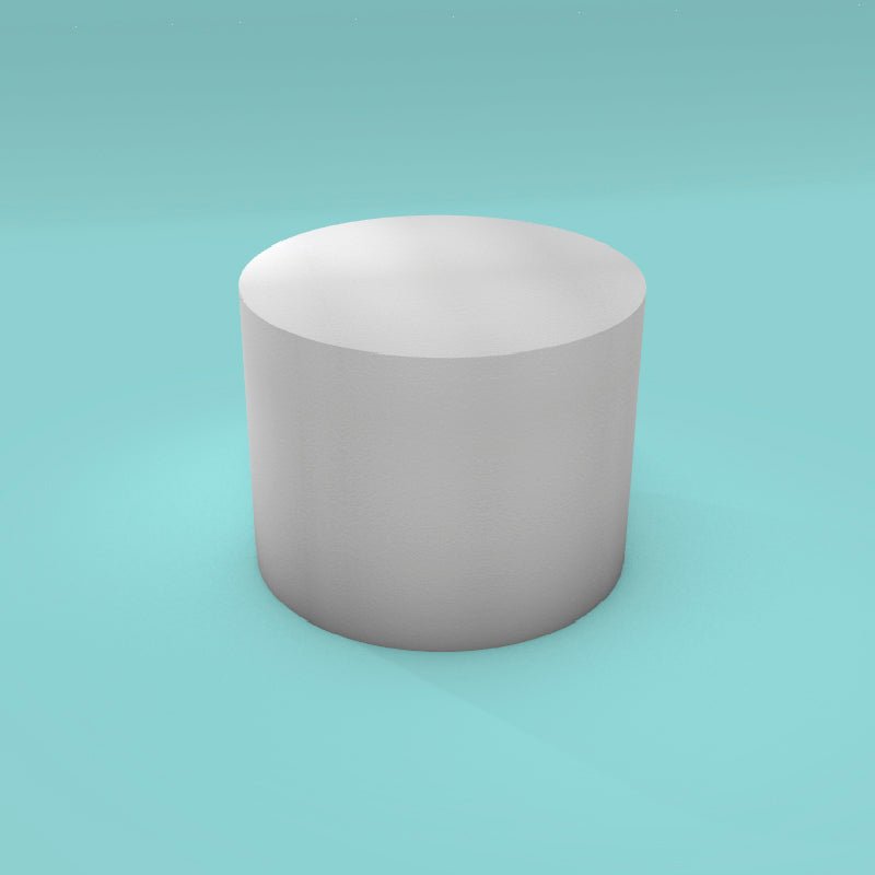Round foam cake dummy 13 inch diameter by 10 inch tall, smooth white finish, ready to decorate
