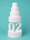 Number 2 foam cake dummy, 14 inch tall digit, 5 inch thick, smooth white finish, ready to decorate