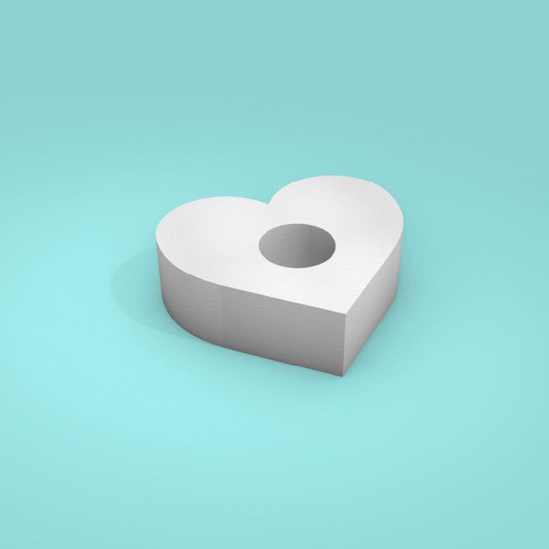 Heart foam cake dummy 10 inch wide, 3 inch tall, with 3 inch center hole, smooth white finish, ready to decorate