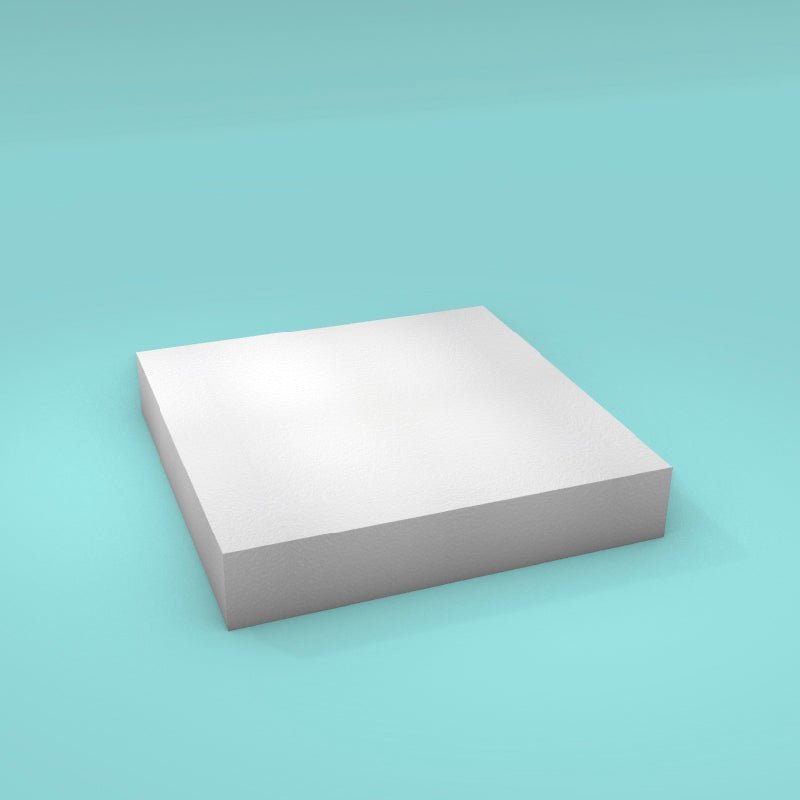 Square foam cake dummy 11 inch by 11 inch, 2 inch tall, smooth white finish, ready to decorate