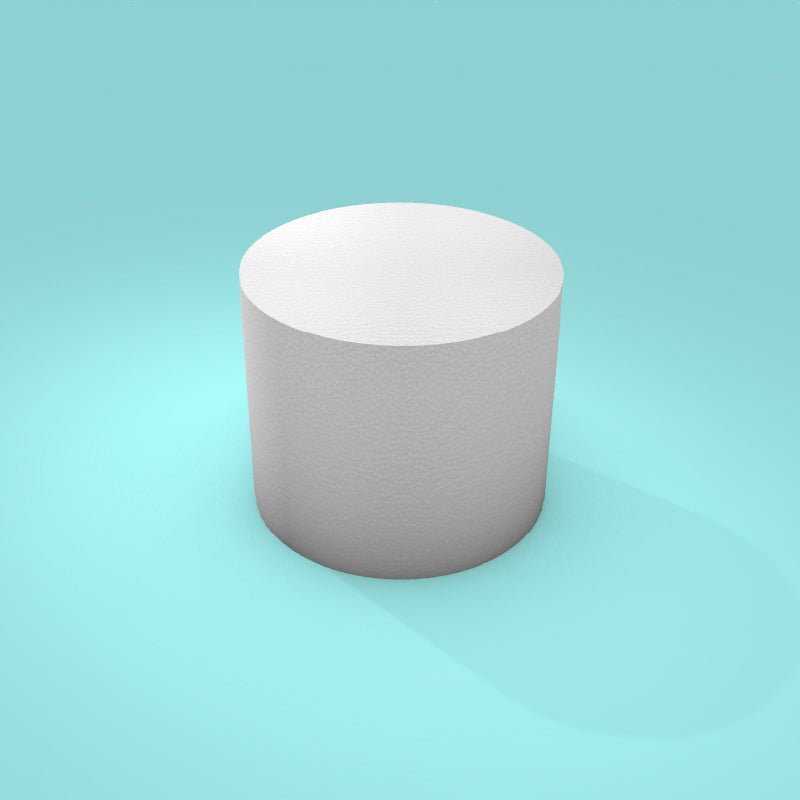Round foam cake dummy 6 inch diameter by 5 inch tall, smooth white finish, ready to decorate