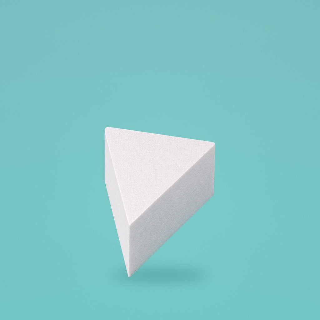 Triangle foam cake dummy 6 inch point to point, 4 inch tall, smooth white finish, ready to decorate