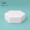 Hexagon foam cake dummy 12 inch point to point, 3 inch tall, smooth white finish, ready to decorate
