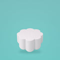 Petal foam cake dummy 6 inch diameter, 4 inch tall, rounded lobed edge, smooth white finish, ready to decorate