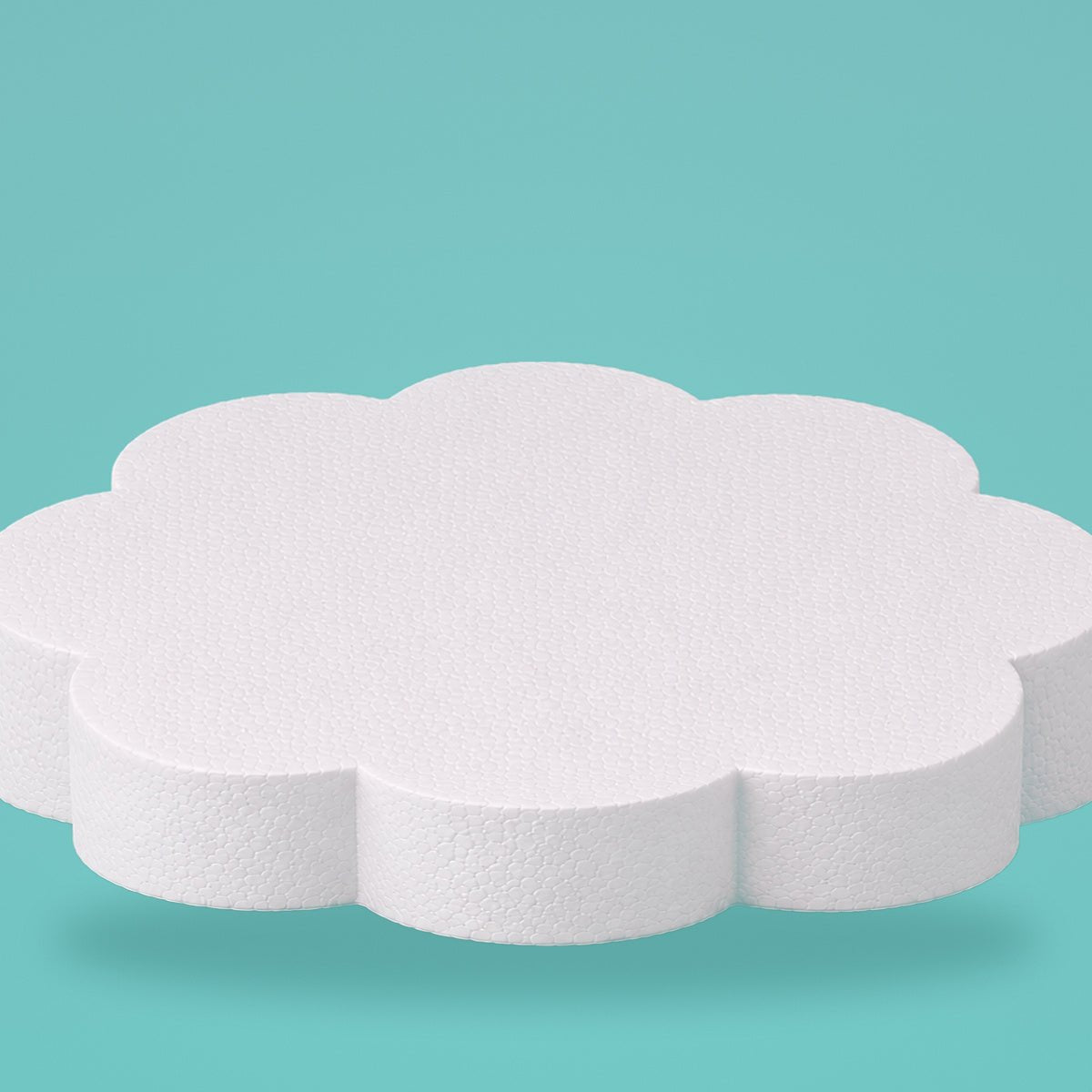 Petal foam cake dummy 14 inch diameter, 3 inch tall, rounded lobed edge, smooth white finish, ready to decorate