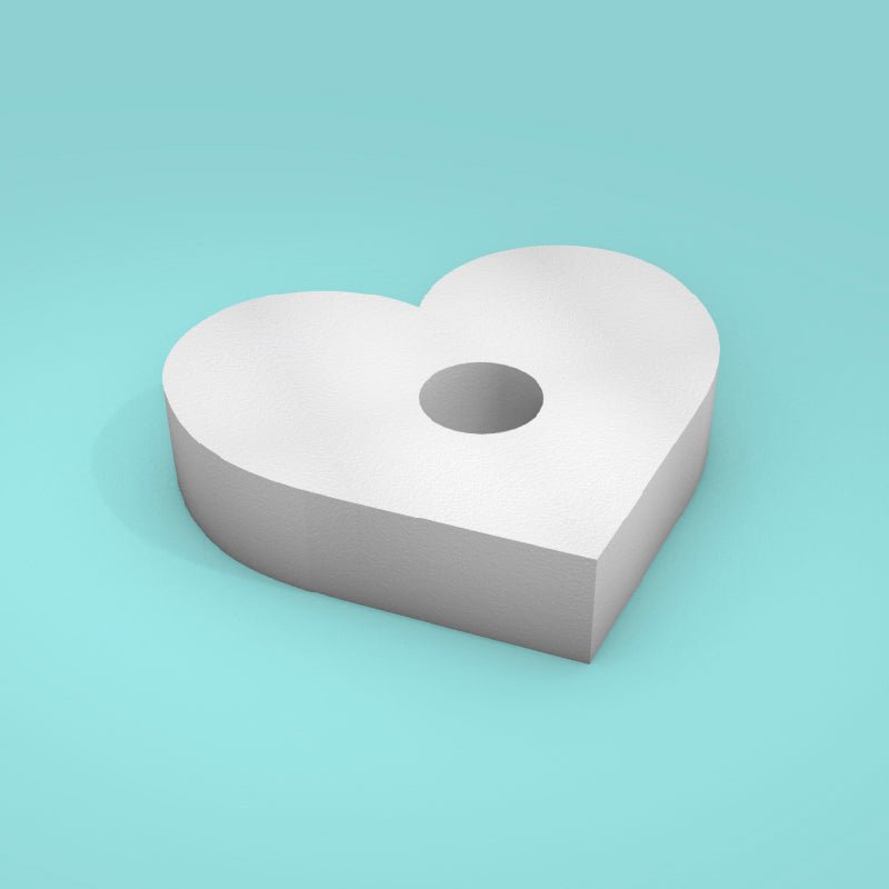 Heart foam cake dummy 14 inch wide, 3 inch tall, with 3 inch center hole, smooth white finish, ready to decorate