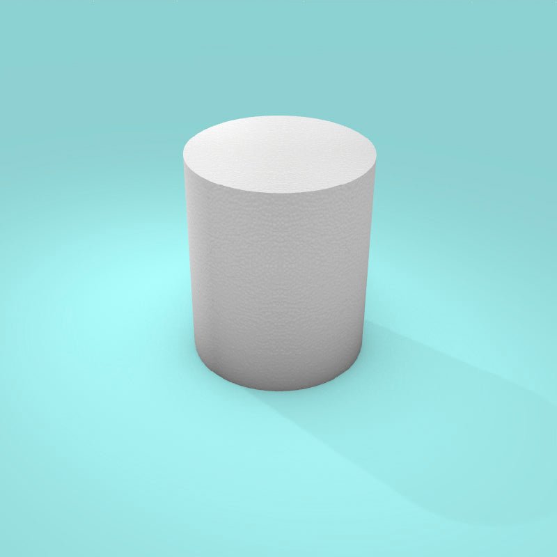Round foam cake dummy 5 inch diameter by 6 inch tall, smooth white finish, ready to decorate