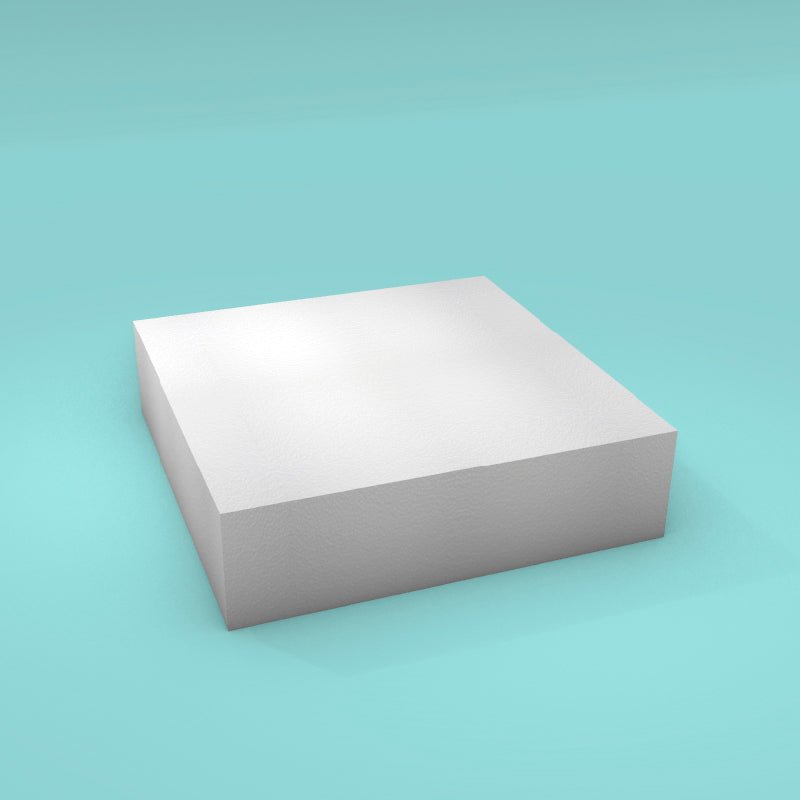 Square foam cake dummy 11 inch by 11 inch, 3 inch tall, smooth white finish, ready to decorate