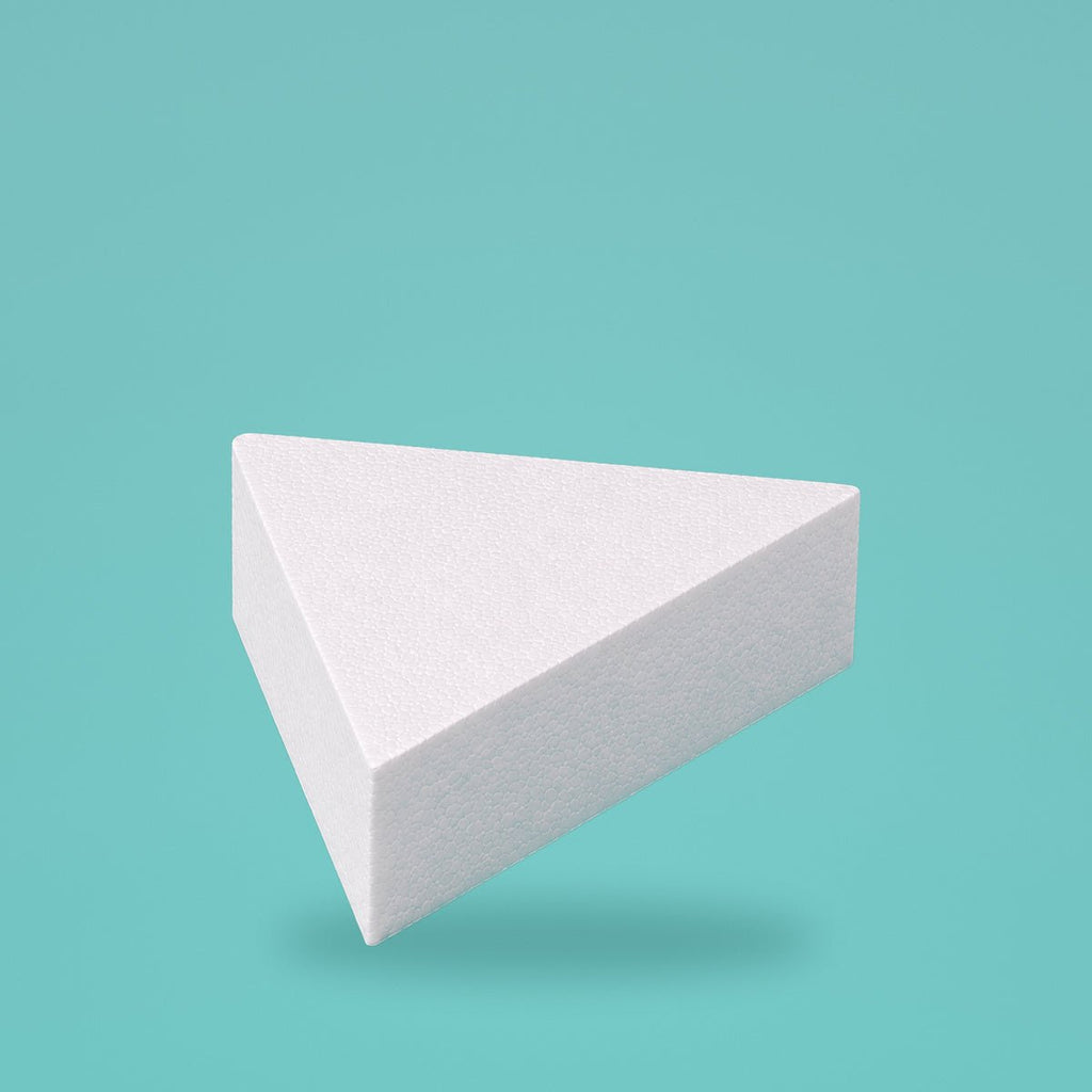 Triangle foam cake dummy 10 inch point to point, 4 inch tall, smooth white finish, ready to decorate