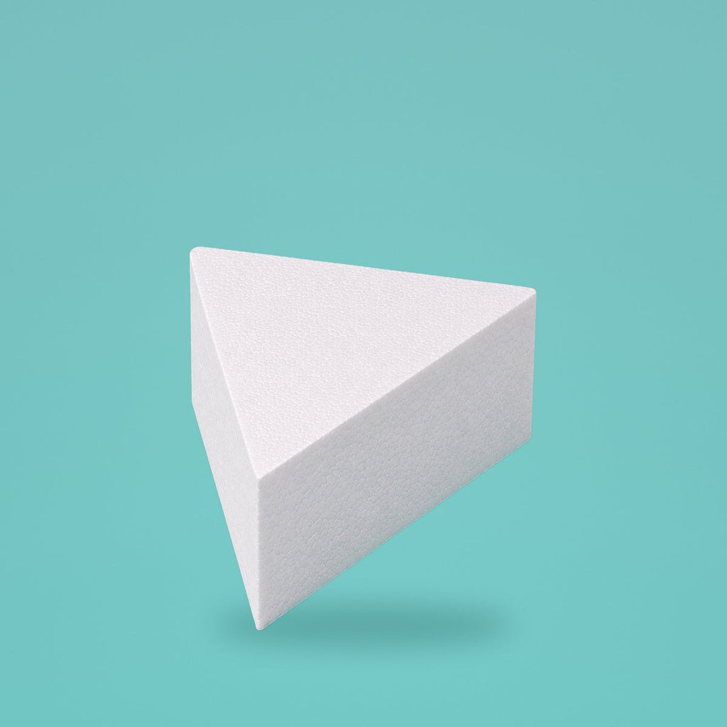 Triangle foam cake dummy 8 inch point to point, 5 inch tall, smooth white finish, ready to decorate