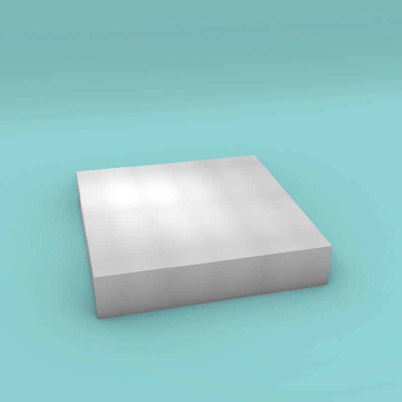 Square foam cake dummy 20 inch by 20 inch, 4 inch tall, smooth white finish, ready to decorate
