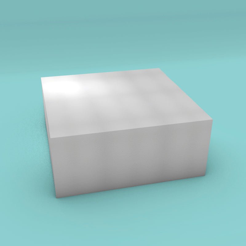 Square foam cake dummy 21 inch by 21 inch, 9 inch tall, smooth white finish, ready to decorate