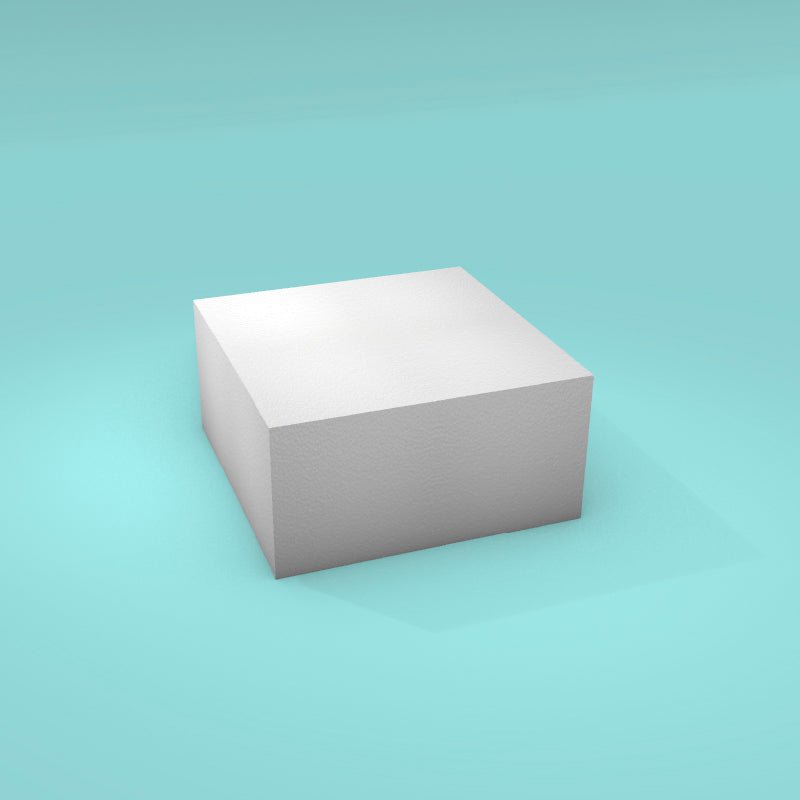 Square foam cake dummy 8 inch by 8 inch, 4 inch tall, smooth white finish, ready to decorate