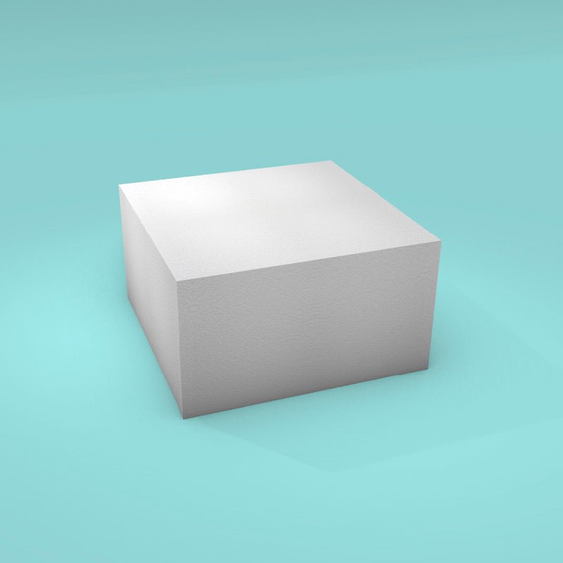 Square foam cake dummy 9 inch by 9 inch, 5 inch tall, smooth white finish, ready to decorate