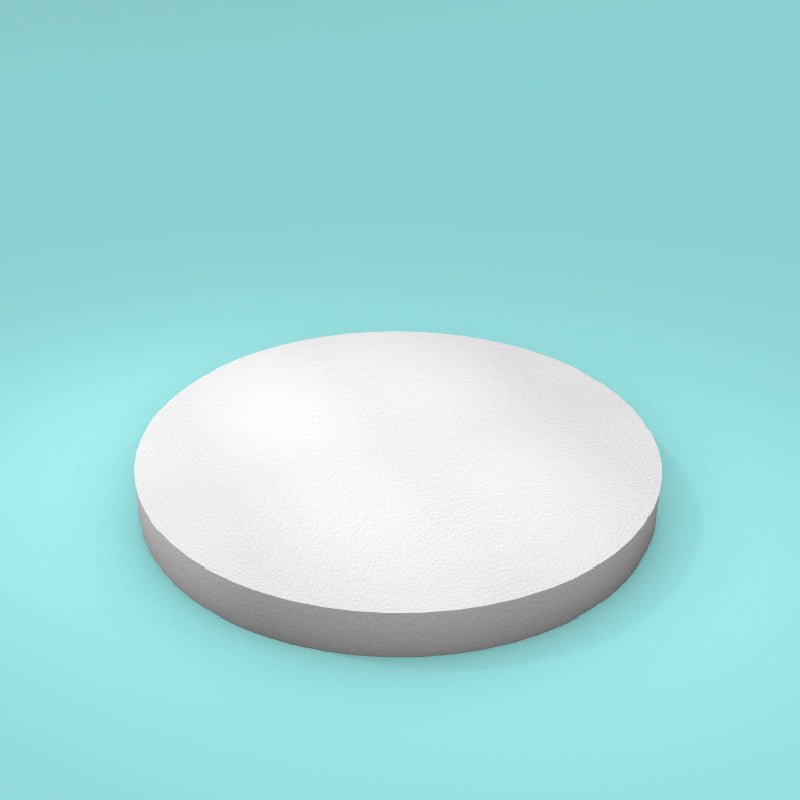 Round foam cake dummy 11 inch diameter by 1 inch tall, smooth white finish, ready to decorate