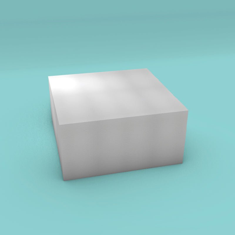 Square foam cake dummy 18 inch by 18 inch, 9 inch tall, smooth white finish, ready to decorate