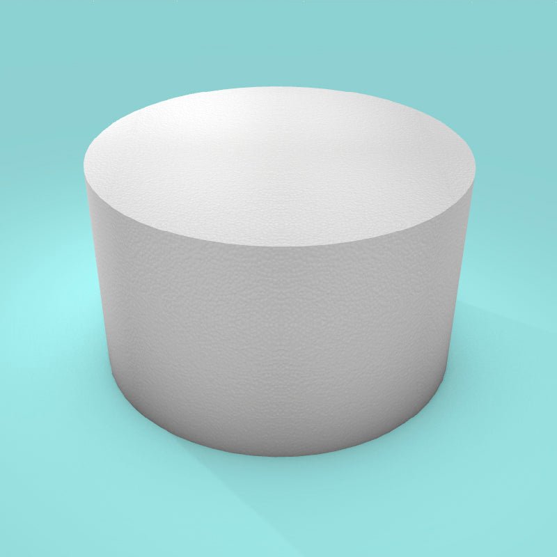Round foam cake dummy 10 inch diameter by 6 inch tall, smooth white finish, ready to decorate