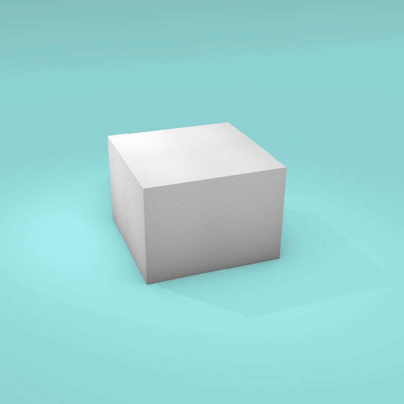 Square foam cake dummy 7 inch by 7 inch, 5 inch tall, smooth white finish, ready to decorate