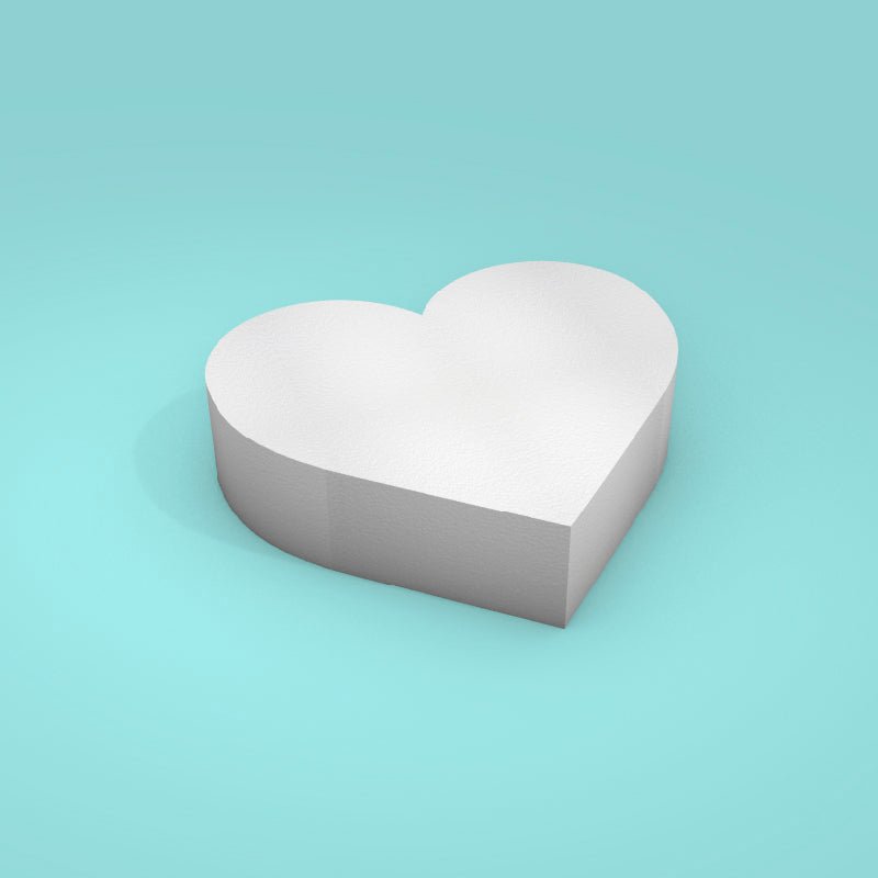Heart foam cake dummy 12 inch wide, 3 inch tall, smooth white finish, ready to decorate