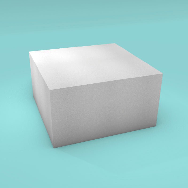 Square foam cake dummy 11 inch by 11 inch, 6 inch tall, smooth white finish, ready to decorate