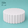 Scalloped foam cake dummy 6 inch diameter, 4 inch tall, wave-cut edge, smooth white finish, ready to decorate