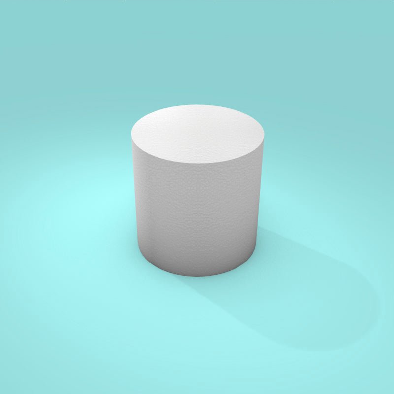 Round foam cake dummy 5 inch diameter by 5 inch tall, smooth white finish, ready to decorate