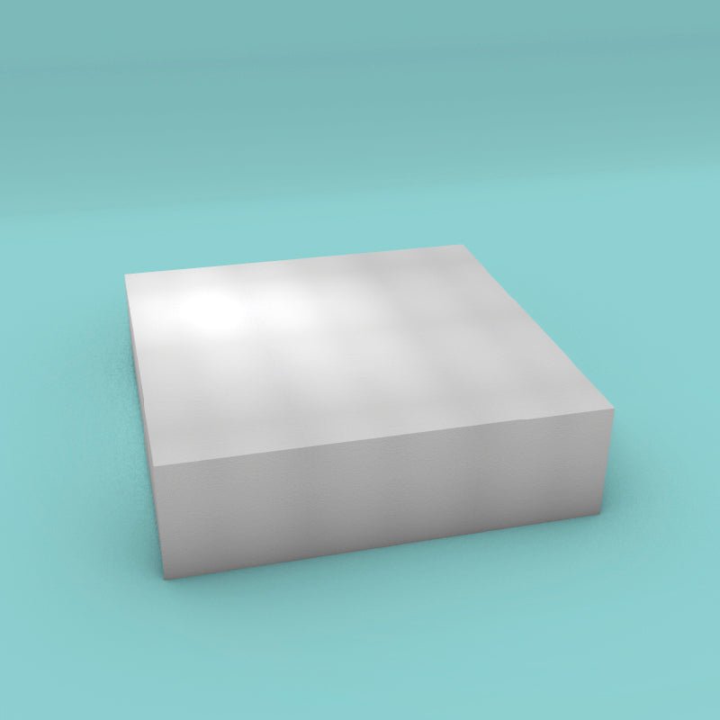 Square foam cake dummy 21 inch by 21 inch, 6 inch tall, smooth white finish, ready to decorate