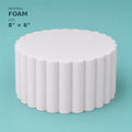 Scalloped foam cake dummy 8 inch diameter, 6 inch tall, wave-cut edge, smooth white finish, ready to decorate