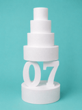 Number 7 foam cake dummy, 14 inch tall digit, 5 inch thick, smooth white finish, ready to decorate