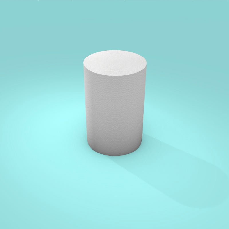 Round foam cake dummy 4 inch diameter by 6 inch tall, smooth white finish, ready to decorate