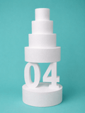 Number 4 foam cake dummy, 14 inch tall digit, 6 inch thick, smooth white finish, ready to decorate