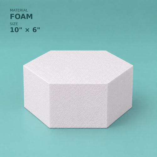 Hexagon foam cake dummy 10 inch point to point, 6 inch tall, smooth white finish, ready to decorate