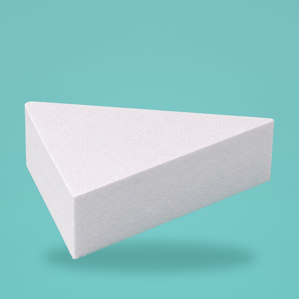 Triangle foam cake dummy 14 inch point to point, 5 inch tall, smooth white finish, ready to decorate