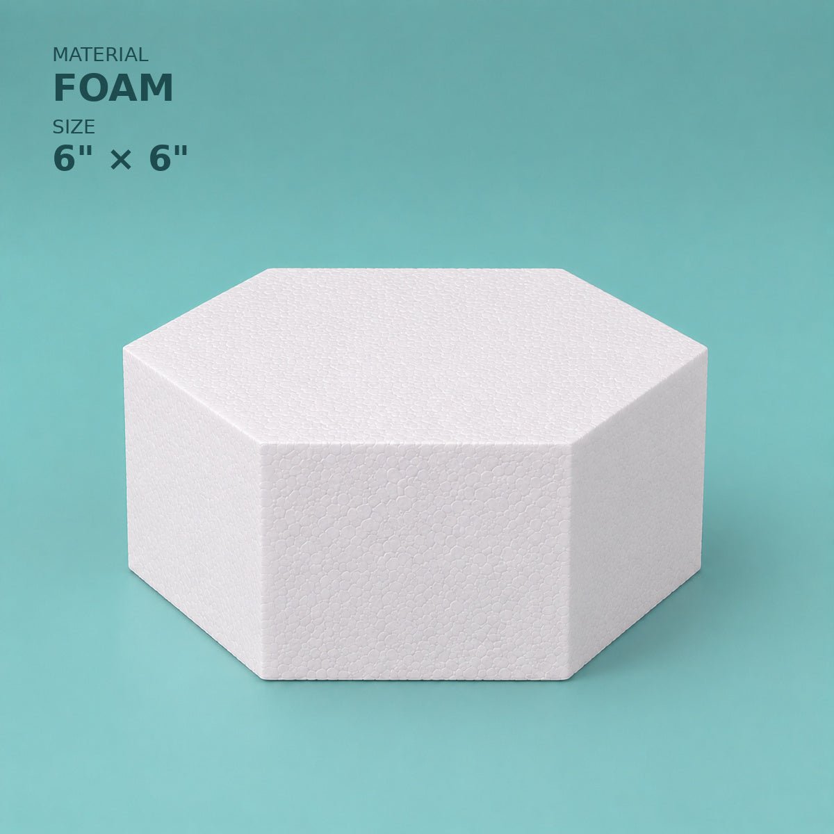 Hexagon foam cake dummy 6 inch point to point, 6 inch tall, smooth white finish, ready to decorate