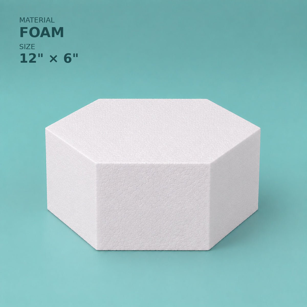 Hexagon foam cake dummy 12 inch point to point, 6 inch tall, smooth white finish, ready to decorate