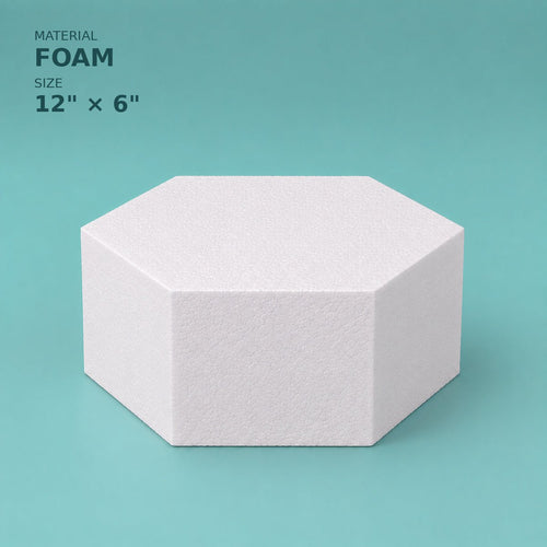 Hexagon foam cake dummy 12 inch point to point, 6 inch tall, smooth white finish, ready to decorate