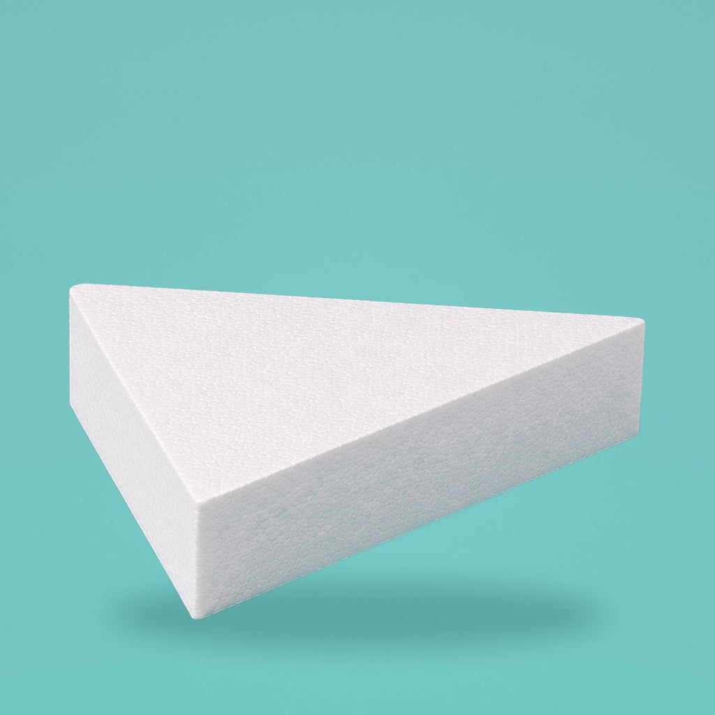 Triangle foam cake dummy 14 inch point to point, 4 inch tall, smooth white finish, ready to decorate