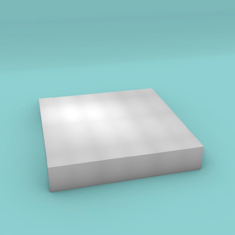 Square foam cake dummy 22 inch by 22 inch, 4 inch tall, smooth white finish, ready to decorate