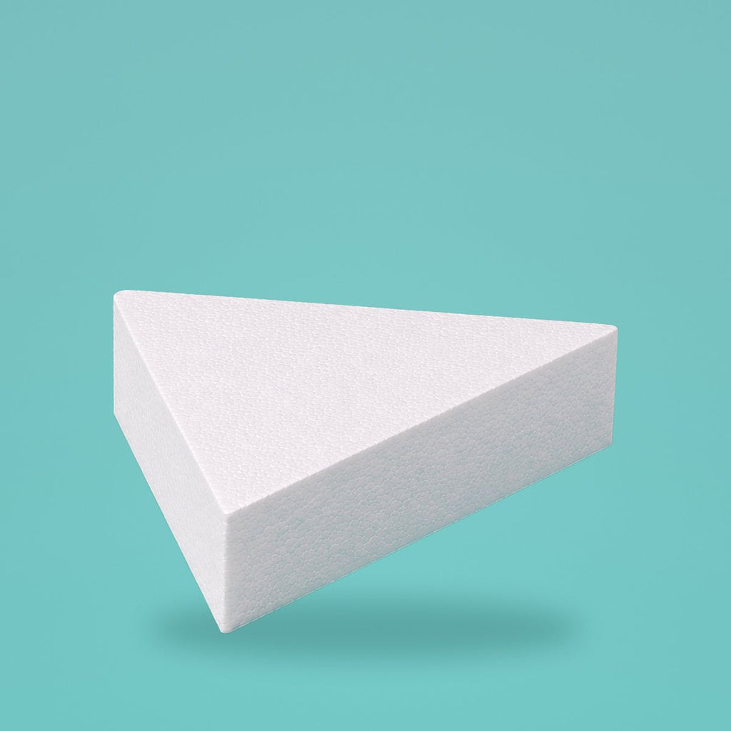 Triangle foam cake dummy 12 inch point to point, 4 inch tall, smooth white finish, ready to decorate