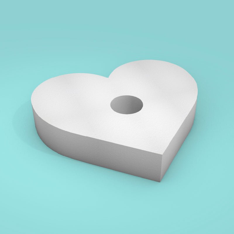 Heart foam cake dummy 16 inch wide, 3 inch tall, with 3 inch center hole, smooth white finish, ready to decorate
