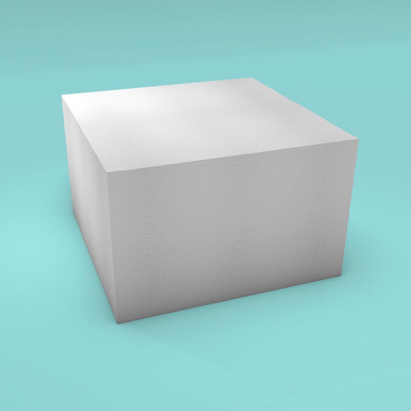Square foam cake dummy 11 inch by 11 inch, 7 inch tall, smooth white finish, ready to decorate