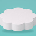 Petal foam cake dummy 14 inch diameter, 4 inch tall, rounded lobed edge, smooth white finish, ready to decorate
