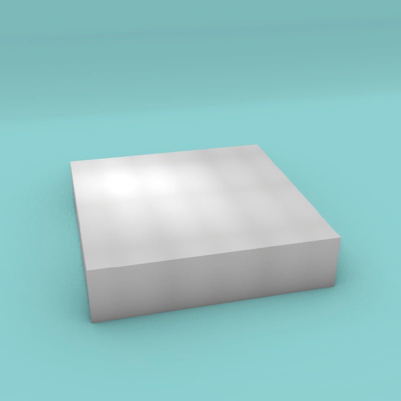 Square foam cake dummy 21 inch by 21 inch, 5 inch tall, smooth white finish, ready to decorate