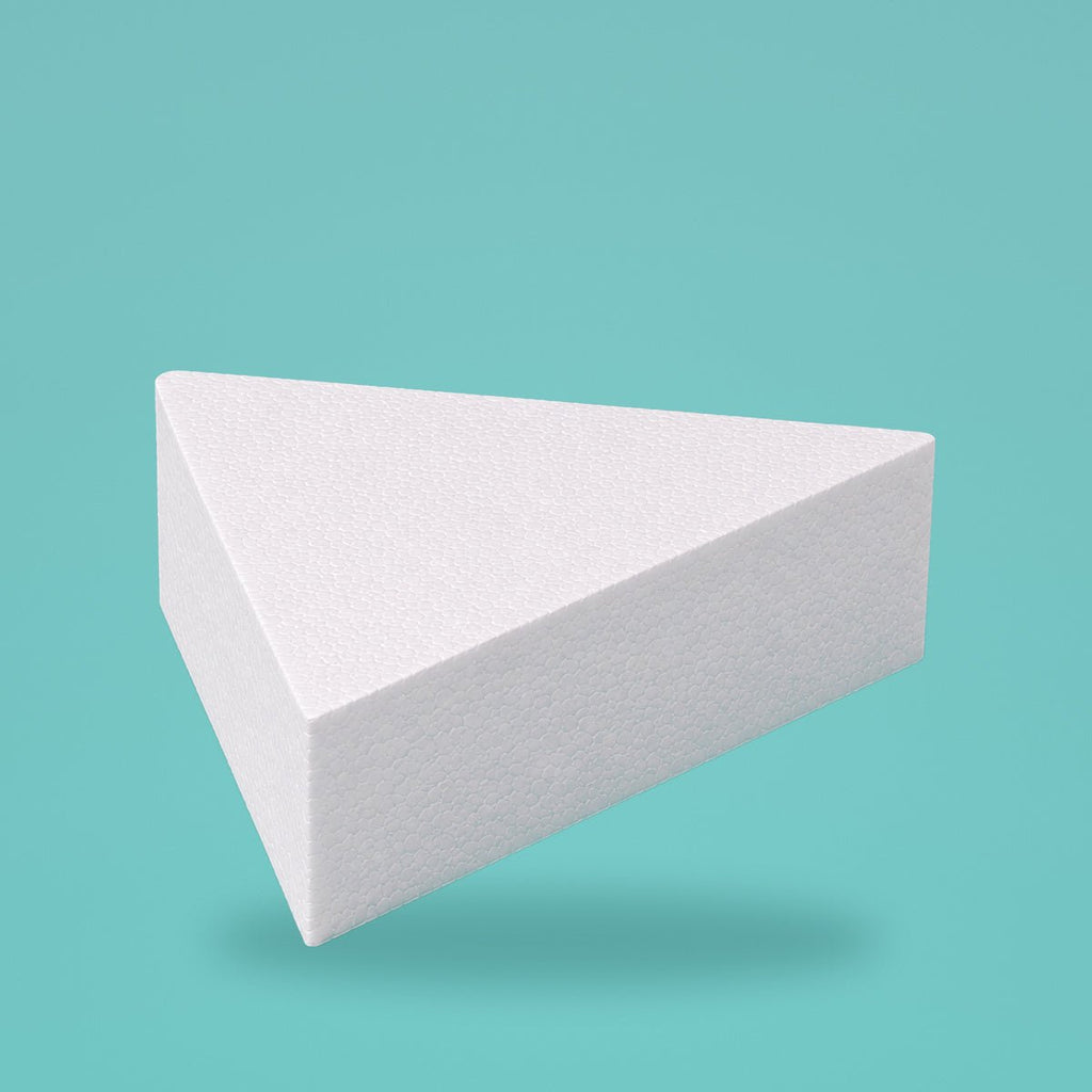 Triangle foam cake dummy 12 inch point to point, 5 inch tall, smooth white finish, ready to decorate