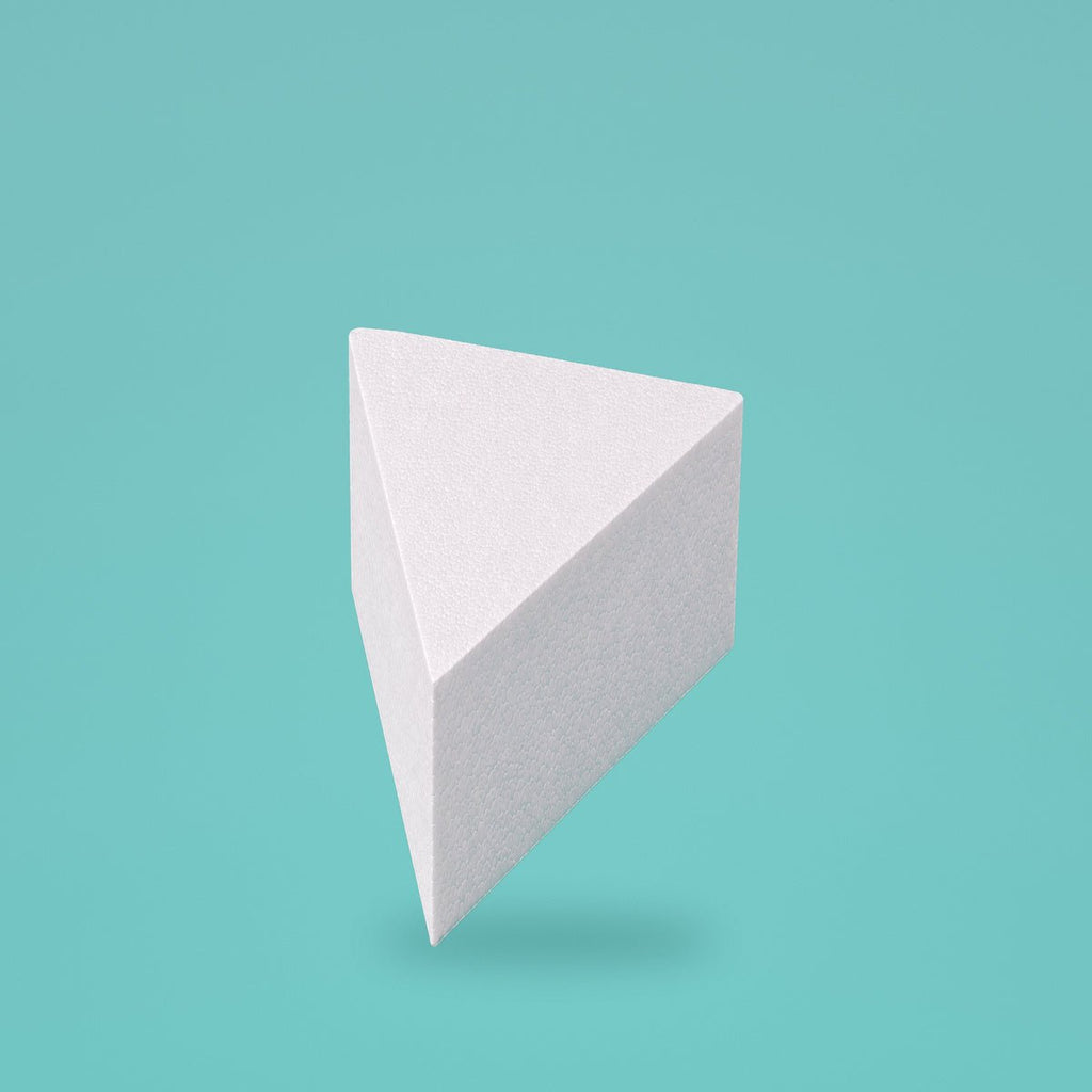 Triangle foam cake dummy 6 inch point to point, 6 inch tall, smooth white finish, ready to decorate
