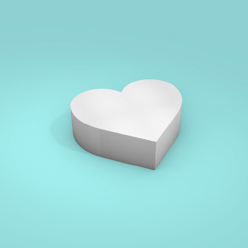 Heart foam cake dummy 10 inch wide, 3 inch tall, smooth white finish, ready to decorate
