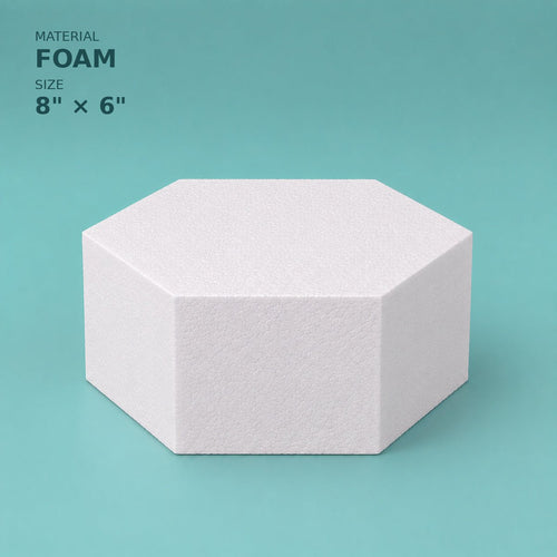Extra tall hexagon foam cake dummy, 9 inch point to point, 10 inch tall, smooth white finish